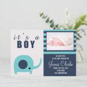 愛らしいティール（緑がかった色）象のベビーシャワーの招待状 招待状 (スタンド正面)