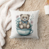 愛らしいテディベアお茶わんの花 クッション (ブランケット)