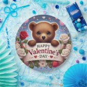 愛らしいテディベアとバラ ペーパープレート (パーティー)