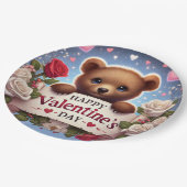 愛らしいテディベアとバラ ペーパープレート (アングル)