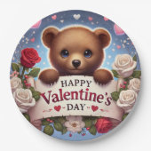 愛らしいテディベアとバラ ペーパープレート (正面)
