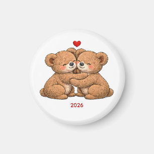 愛らしいテディベアのカップル - 刺繍風デザイン マグネット