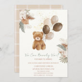 愛らしいテディベアのバルーン赤ちゃんシャワー 招待状 (正面/裏面)