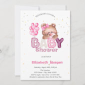 愛らしいテディベアの星風船ベビーシャワー 招待状 (正面)