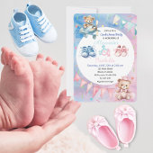 愛らしいテディベアジェンダーリビールパーティの招待状 招待状