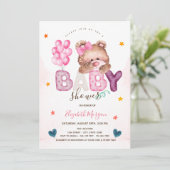 愛らしいテディベアスターズハートベビーシャワー 招待状 (スタンド正面)