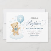 愛らしいテディベアバルーンバプテスマ招待状 招待状 (正面)