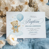 愛らしいテディベアバルーンバプテスマ招待状 招待状