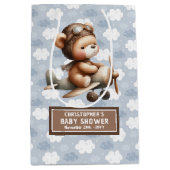 愛らしいテディベアパイロットボーイシャワー抱き枕 ミディアムペーパーバッグ (正面)