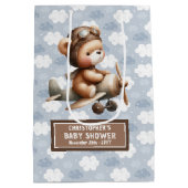 愛らしいテディベアパイロットボーイシャワー抱き枕 ミディアムペーパーバッグ (裏面)