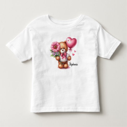 愛らしいテディベアパーソナライズされたバレンタインデー トドラーTシャツ (正面)