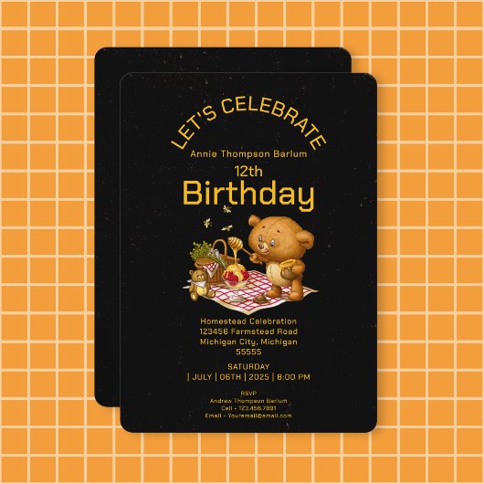 愛らしいテディベアピクニック誕生日招待状 招待状