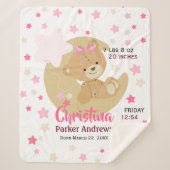 愛らしいテディベアベビーガール誕生統計 シェルパブランケット (正面)