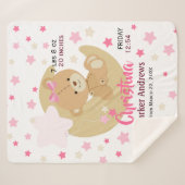 愛らしいテディベアベビーガール誕生統計 シェルパブランケット (正面(横))