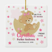 愛らしいテディベアベビーガール誕生統計 セラミックオーナメント (裏面)