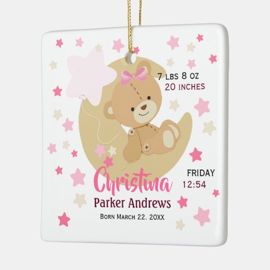 愛らしいテディベアベビーガール誕生統計 セラミックオーナメント (左)