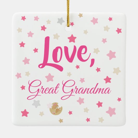 愛らしいテディベアベビーガール誕生統計 セラミックオーナメント (裏面)