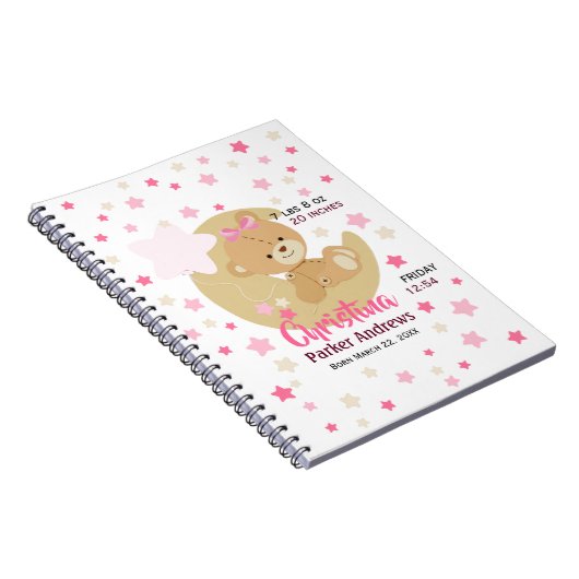 愛らしいテディベアベビーガール誕生統計 ノートブック (右側)