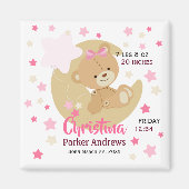 愛らしいテディベアベビーガール誕生統計 マグネット (正面)