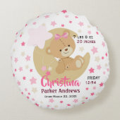 愛らしいテディベアベビーガール誕生統計 ラウンドクッション (裏面)
