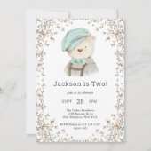 愛らしいテディベアボーイの二度目の誕生日パーティー 招待状 (正面)