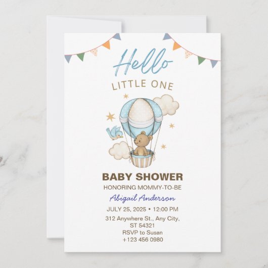 愛らしいテディベアボーイキッドベイビーシャワー招待状 招待状 (正面)