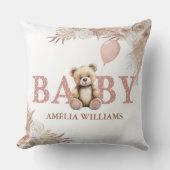 愛らしいテディベアーベビーガール子供部屋ピンクボホ クッション (正面)