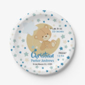 愛らしいテディベア男の赤ちゃん誕生統計ディナーPl ペーパープレート (正面)