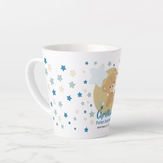 愛らしいテディベア男の赤ちゃん誕生統計 カフェラテマグ (左アングル)