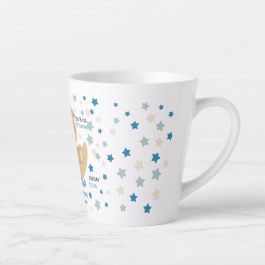 愛らしいテディベア男の赤ちゃん誕生統計 カフェラテマグ (右)