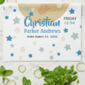 愛らしいテディベア男の赤ちゃん誕生統計 キッチンタオル (折り畳み)