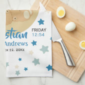 愛らしいテディベア男の赤ちゃん誕生統計 キッチンタオル (四つ折り)