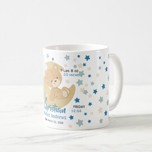 愛らしいテディベア男の赤ちゃん誕生統計 コーヒーマグカップ (正面右)
