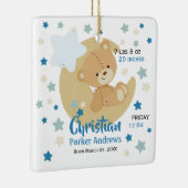 愛らしいテディベア男の赤ちゃん誕生統計 セラミックオーナメント (右)