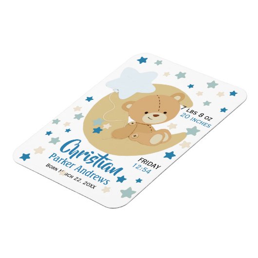 愛らしいテディベア男の赤ちゃん誕生統計 マグネット (左側)