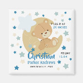 愛らしいテディベア男の赤ちゃん誕生統計 マグネット (正面)