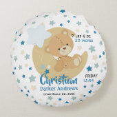 愛らしいテディベア男の赤ちゃん誕生統計 ラウンドクッション (裏面)