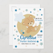 愛らしいテディベア男の赤ちゃん誕生統計 案内ポストカード (正面/裏面)