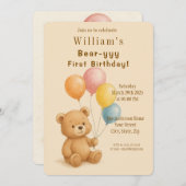 愛らしいテディベア誕生日招待状 招待状 (正面/裏面)