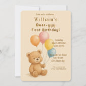 愛らしいテディベア誕生日招待状 招待状 (正面)