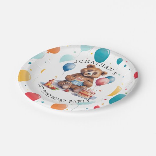 愛らしいテディベア1ST誕生日パーティー ペーパープレート (アングル)