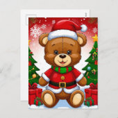 愛らしいテディベアinサンタ・スーツ シーズンポストカード (正面/裏面)
