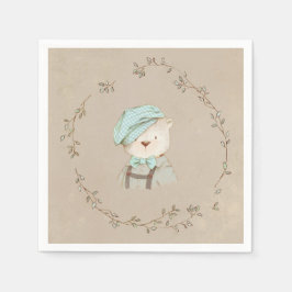 愛らしいテディベアWhimsyヴィンテージ手描き スタンダードカクテルナプキン