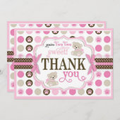 愛らしいテディー・ベアのサンキューカードのピンク サンキューカード (正面/裏面)