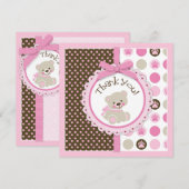 愛らしいテディー・ベアのサンキューカードのピンク サンキューカード (正面/裏面)