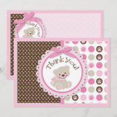 愛らしいテディー・ベアのサンキューカードのピンク サンキューカード (正面/裏面)