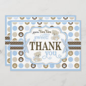 愛らしいテディー・ベアのサンキューカードの青 サンキューカード (正面/裏面)