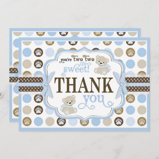 愛らしいテディー・ベアのサンキューカードの青 サンキューカード (正面/裏面)