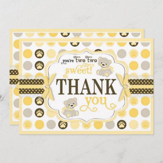 愛らしいテディー・ベアのサンキューカードの黄色 サンキューカード (正面/裏面)