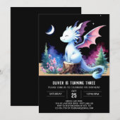 愛らしいテンプレートドラゴン誕生日 招待状 (正面/裏面)